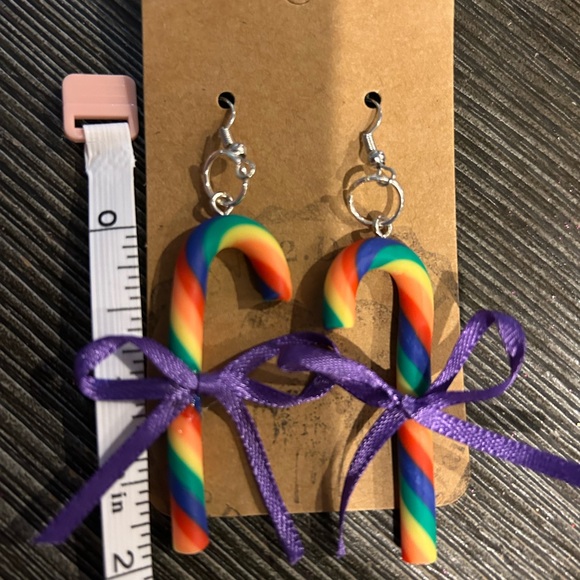 Christmas candy cane rainbow pride dangle handmade earrings!🌈 - Picture 4 of 4